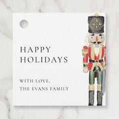 a holiday card with an image of a nutcracker