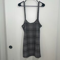 Black And White Spaghetti Strap Plaid Mini Dress ( Never Worn ) Black Camisole Mini Dress Casual Style, Casual Black Mini Dress Camisole Style, Casual Black Camisole Mini Dress, Casual Camisole Mini Dress With Straps, Black Casual Cami Dress, Casual Black Cami Dress, Casual Black Camisole Dress, Wrap Dress Formal, Dresses Black And White