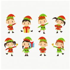 christmas elfs with different outfits and hats