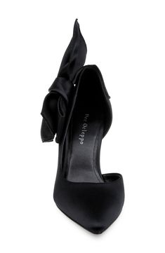 An oversized bow dials up the romance of this date-ready satin pump boasting a half-d'Orsay silhouette and a sleek pointy toe. 3" heel Textile upper/leather lining and sole Imported Evening Heels With Detachable Bow And Pointed Toe, Chic Heels With Detachable Bow And Pointed Toe, Elegant Pointed Toe Heels With Detachable Bow, Elegant Heels With Detachable Bow And Pointed Toe, Formal Heels With Detachable Bow And Pointed Toe, Pointed Toe Heels With Bow For Night Out, Pointed Toe Heels With Bow For Gala, Gala Pointed Toe Heels With Bow, Satin Closed Toe Heels With Bow