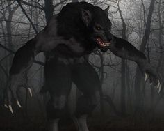 an image of a scary creature in the woods with fangs on his face and claws out