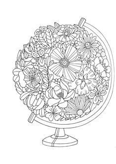 a vase filled with flowers on top of a white background, outlined in black and white