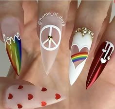 Pride Month Nails Acrylic, Gay Pride Nails, Pride Nail Art, L Nails, When The Power Of Love, Nail Pics, Pride Nails, Coffin Shape Nails, Disney Nails