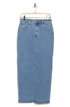 In this denim pencil skirt, a center seam seals the deal on the look's casual cred. 39 1/2" length Unlined 99% cotton, 1% spandex Machine wash, tumble dry Imported Model stats: 5'10" height, 32" bust, 25" waist, 36" hip. Model is wearing size 26. Classic High Rise Blue Denim Skirt, Classic Blue Mid-rise Denim Skirt, Classic Fitted High Rise Denim Skirt, Fitted High Rise Classic Denim Skirt, Classic Fitted High-rise Denim Skirt, High Rise Fitted Cotton Pencil Skirt, High Rise Blue Denim Pencil Skirt, Medium Wash Straight Leg Denim Skirt For Work, High Rise Medium Wash Denim Pencil Skirt