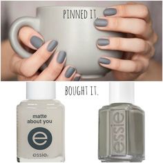 Weeks ago I pinned an image of matte gray nails.  The gray was classic, but the matte finish was unconventional.  I was totally into it!  A short time later I came across Essie 'Matte About You Fin... Nails Grey Matte, Essie Chinchilly, Grey Matte Nails, Do It Yourself Nails, Essie Nails, Nails Grey, Nails Essie