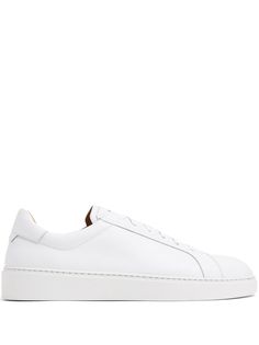 white calf leather tonal stitching logo-print tongue debossed logo to the rear round toe front lace-up fastening flat rubber sole Sneakers White, Mens Shoes Sneakers, Low Top, Calf Leather, Top Sneakers, Rubber Sole, Men's Shoes, Shoes Sneakers, Stitching