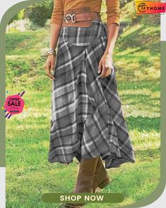 Checkered/plaid Casual Cotton-blend Skirt Casual Plaid Winter Skirt, Casual Plaid Skirt For Winter, Plaid Long Skirt For Spring, Casual Plaid Midi Skirt, Plaid Midi Skirt Casual Style, Casual Plaid Skirt For Fall, Casual Plaid Skirt For Spring, Plaid Skirted Bottoms For Fall, Casual Gingham Mini Skirt