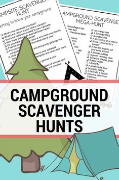 camp ground scavenger hunt with text overlay that says camping scavenger hunts