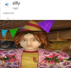 an animated image of a person wearing a party hat