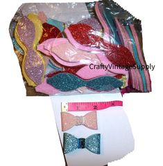 Includes the 60 pre-cut bow pieces as shown. Simply glue the ends together, add your own hair clip and it's ready to use. Glitter Colors, Sewing Embellishments, Diy Kit, Hair Bow, Diy Kits, Appliques, Hair Clip, Hair Bows, Make Your Own