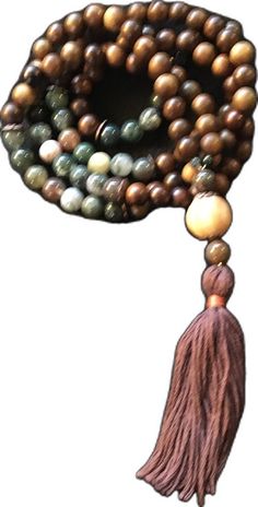 Spiritual Brown Mala For Healing, Bohemian Brown Mala With 108 Beads, Brown Beaded Holistic Mala, Brown Bohemian Mala With 108 Beads, Spiritual Brown Mala For Meditation, Brown Spiritual Mala For Meditation, Spiritual Healing Brown Beads, Holistic Brown Beaded Mala, Hand-strung Brown Mala For Healing