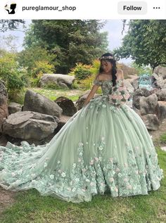 Green Ball Gown Dress, Sage Green Ball Gown, Princess Quinceanera Dresses, Floral Ball Gown, Dresses Lavender