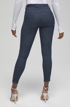 Create the perfect fit every time with these indigo-wash skinnies designed with premium stretch denim that changes with your body up to four different sizes. 28" inseam; 9" leg opening; 9 1/2" front rise; 14" back rise (size 00-4) Zip fly with button closure Five-pocket style 86% cotton, 5% recycled cotton, 5% polyester, 4% Lycra® spandex Machine wash, tumble dry Made in Turkey Women's Clothing Black Owned and Founded Everyday Fitted Blue Jeggings, High Waist Stretch Cropped Jeans For Everyday, Stretch High-waist Cropped Jeans For Everyday, Mid-rise Denim Blue Jeggings With Five Pockets, Stretch High Waist Cropped Jeans For Everyday, Denim Blue Fitted Mid-rise Cropped Jeans, Denim Blue Mid-rise Fitted Cropped Jeans, Fall Mid-rise Dark Wash Jeggings, Denim Blue Mid-rise Jeggings For Fall