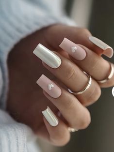 Valentine’s Day Square Nails, Valentines Nails Neutral, Uv Nails Designs, Coffin Valentine Nails Design, Valentines Day Nails Squoval, Simple Valentine’s Day Nails, Valentines Nails 2024, Nude Valentines Day Nails, Plan Nails