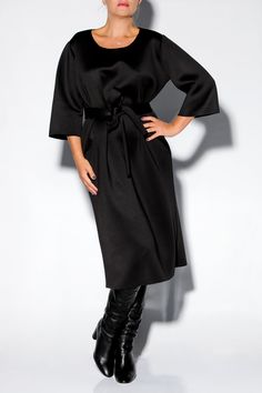 "Women Black Dress, Elegant Dress, Neoprene Dress With this beautiful Black dressing gown we introduce our new Fall Winter 2019. This minimalist neoprene dress is cut in the the brand's signature wrap silhouette that complements all body shapes. The design has straight, elegant silhouette - it is our go-to for effortless, easy-to-wear pieces. Wear your Black Neoprene Dress with sandals, high heels, elegant boots, moto boots. FABRIC : Neoprene COLOR : Black Please wash your dress in COLD water , Black Structured Dress For Fall, Black Structured Fall Dress, Sleek Black Structured Dress, Black Belted Dress For Winter, Winter Black Belted Dress, Black Loose Dress, Women Black Dress, High Heels Elegant, Black Dress Elegant