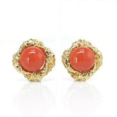 David Webb - 1970's Platinum & 18K Yellow Gold Round Cabochon Coral Clip-On Earrings David Webb, Helen Mirren, Coral Earrings, Coral Stone, Vintage Type, Coral Jewelry, Stylish Boots, Yellow Gold Setting, Jennifer Garner