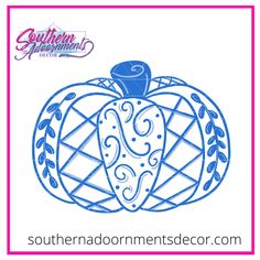 a blue pumpkin with an intricate design on it's face and the words southern mermaids