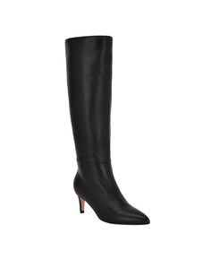 out of stock Classic Pointed Toe Knee-high Boots Medium Width, Glamorous Black Knee-high Boots With Pointed Toe, Black Pointed Toe Knee-high Boots In Faux Leather, Black Synthetic Pointed Toe Knee-high Boots, Black Knee-high Boots With Pointed Toe And Medium Width, Knee High Boots Dress, Calvin Klein Woman, Black Leather Boots, Dress And Heels