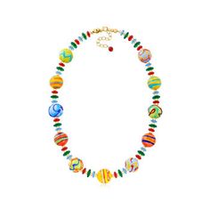 Ross-Simons - Italian Multicolored Murano Glass Bead Necklace Over Sterling. 18". Bursting with bright colors and fun designs, this Murano glass bead necklace is where the party's at! Ranging in size from 4-17mm, the multicolored Murano glass beads are spaced out by 4-5mm 18kt yellow gold over sterling silver beads. Made in Italy. Features a 2" extender. Lobster clasp, multicolored Murano glass bead necklace. Murano glass beads are unique and may vary. Adjustable Multicolor Jewelry For Holiday, Multicolor Round Beads Jewelry For Holidays, Multicolor Single Strand Glass Jewelry, Playful Yellow Necklaces With Colorful Beads, Multicolor Murano Glass Jewelry, Multicolor Large Beaded Glass Necklaces, Multicolor Glass Beaded Necklaces With Large Beads, Multicolor Faceted Glass Beaded Necklaces, Multicolor Glass Beaded Necklaces With Faceted Beads