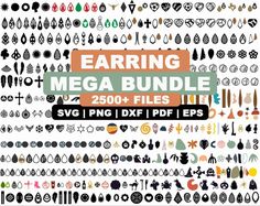 a large collection of icons and symbols with the words, earring mega bundle 350 + files