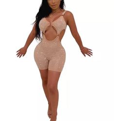 Beautiful Crystal Studded Romper Sexy Cut Out Rhinestone One Piece Short Jumpsuit Perfect for any occasion Glamorous Backless Bodysuit For Club, Glamorous Summer Club Jumpsuits And Rompers, Glamorous Summer Jumpsuits And Rompers For Club, Embellished Bodysuit For Summer Nights, Summer Embellished Bodysuit For Night Out, Glamorous Summer Bodysuit With Rhinestones, Glamorous Rhinestone Bodysuit For Summer, Sequin Two Piece Outfit, Sequin Two Piece