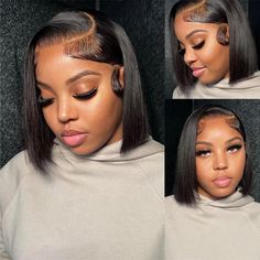 PRICES MAY VARY. 🎀【Bob Wig Human Hair Material】10A Grade 100% unprocessed brazilian virgin human hair wigs lace front wigs, cut from young donor directly, soft, clean and comfortable against skin. 🎀【Straight Bob Human Hair Wigs Lace】Transparent lace front wigs human hair wigs, pre plucked natural hairline with baby hair around, soft & durable. It is suitable to wear in any occasions. 🎀【Glueless Wigs Human Hair Quality】13x6 straight short bob lace front wigs human hair, 150% density, natural c Short Straight Lace Front Wigs, Bobs Lace Front Wigs, Straight Bob With Side Part, Short Layered Bob Hairstyles Black Women, Bob Installation Styles, Side Part Frontal Bob, 10 Inch Bob Wig, Cute Wig Hairstyles, Straight Hair Bob