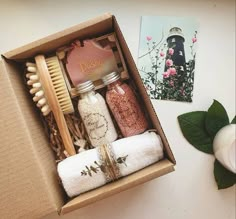 an open box containing personal care items on a table