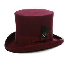 Ribbon Feather, Tall Hat, Mad Hatter Hat, Mens Top, Victorian Hats, Black Top Hat, Steampunk Hat, Burgundy Top, 3 Piece Suits