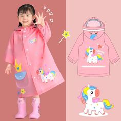 Girl's Clothing picture color 16 / S-M(90-105CM) Kids Raincoat Waterproof Fun Pink Outerwear For Winter, Fun Pink Winter Outerwear, Playful Waterproof Raincoat For Rainy Weather, Playful Winter Raincoat For Playtime, Fun Winter Outerwear For Playtime, Playful Winter Playtime Raincoat, Playful Raincoat For Rainy Season, Playful Hooded Outerwear For Outdoor Activities, Playful Winter Raincoat