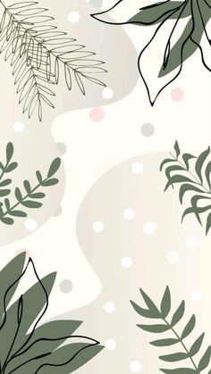 an image of green leaves and dots on a white wallpaper background with polka dots