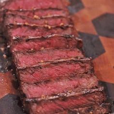 the cover of new york strip steaks, with an image of meat on it