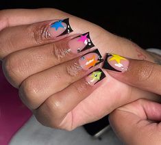 Lgbtq Nail Designs, Pansexual Nails, Lgbtq Nails, French Tip Gel Nails, Bright Nail Designs, Gold Acrylic Nails, Retro Nails, Acrylic Toe Nails