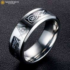 Trendy Masonic Ring With Dragon Symbolic | MasonicBuys Classic Adjustable Metal Rings, Adjustable Classic Metal Rings, Classic Adjustable Crystal Ring With Metal Band, Classic Adjustable Crystal Ring, Adjustable Stainless Steel Rings For Formal Occasions, Stainless Steel Promise Ring With Ring Detail, Masonic Rings Jewelry, Freemason Ring, Masonic Jewelry