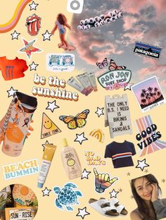 a collage of various stickers on a woman's face and the words be the sunshine