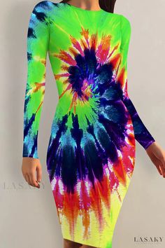 Lasaky - Classy Long Sleeve Bodycon Wrap Dress Green Long Sleeve Bodycon Summer Dress, Multicolor Casual Bodycon Dress For Party, Casual Multicolor Bodycon Dress For Party, Casual Multicolor Bodycon Party Dress, Long Sleeve Rainbow Dresses For Summer, Multicolor Long Sleeve Bodycon Dress For Summer, Rainbow Long Sleeve Summer Dress, Long Sleeve Rainbow Summer Dress, Multicolor Long Sleeve Bodycon Summer Dress