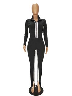 Sportswear Zipper Jacket Long Pants 2 Pieces Tracksuit Sportswear Long Sleeve Jumpsuits And Rompers For Sports, Winter Jogging Tracksuit, Winter Fitted Track Jacket For Jogging, Fitted Fall Tracksuit For Jogging, Fitted Sporty Tracksuit For Spring, Fitted Athleisure Track Jacket For Jogging, Fitted Sports Tracksuit For Fall, Fitted Tracksuit For Sports In Fall, Fitted Athleisure Tracksuit For Fall