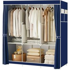 an open closet with clothes and other items