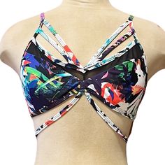 Express Swim Floral Mesh Swimsuit Top Bikini Adjustable Straps Clasps In Back Accent Tie Removable Padding Mesh And Strappy Details Size L New Multicolor Strappy Swimwear For Pool, Multicolor Strapped Swimwear For Pool, Multicolor Strappy Swimwear For Vacation, Multicolor Strapped Swimwear For Vacation, Multicolor Strappy Swimwear For Summer, White Swimwear With Crisscross Straps For Vacation, White Swimwear With Crisscross Straps For Beach, White Crisscross Strap Swimwear For Vacation, Multicolor Summer Swimwear With Straps