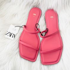 Size Eu 40 / Usa 9 New With Tags! Zara Toe Post Sandals For Summer, Pink Zara Sandals For The Beach, Trendy Zara Heels For Vacation, Zara Flat Sandals For Summer, Zara Trendy Flat Heel Sandals, Zara Open Toe Sandals For Spring, Zara Pink Open Toe Sandals, Zara Sandals With Single Toe Strap For Spring, Zara Flat Heel Sandals For Summer