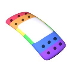 a colorful cell phone with black dots on the front and bottom part of it's body