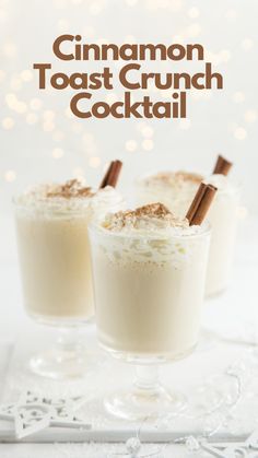 cinnamon toast crunch cocktail in glasses with cinnamon sticks