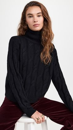 Shopbop - Designer Clothing, Shoes & Accessories Cable Knit Jumper Dress, Cable Turtleneck Sweater, Turtleneck Style, Oversized Turtleneck Sweater, Oversized Turtleneck, Roll Neck Jumpers, Cable Knit Jumper, Oversized Knitted Sweaters, Black Turtleneck