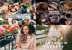 a collage of photos with food and people in the background for fashion lightroom presets