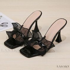 Lasaky - Sensual Sandals Featuring Lacy Netting and Stiletto Heels Lacy Heels, High Heel Slippers, Trendy Sandals, Chic Sandals, Designer High Heels, Womens Stilettos, Chic Shoes, Heel Slippers, Gold Shoes