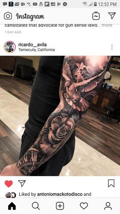 a man with a tattoo on his arm and leg is shown in the instagram