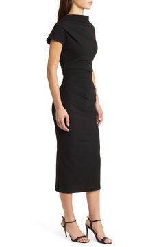 Rippled ruching shapes this sleek, sophisticated dress designed with a drapey cowl neck and slight sleeves. Cowl neck Cap sleeves Lined 95% rayon, 5% spandex Dry clean Made in the USA Sophisticated Dress, Cowl Neck, Nordstrom Dresses, Cap Sleeves, Top Brands, Knit Dress, Sleek, Designer Dresses, Black Dress