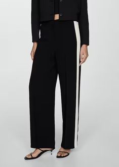 Striped pants with contrasting sides - Women | MANGO USA 2023 Wishlist, Striped Pants, Kids House, Mango, Pants, Design, Trousers