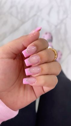 Cute Acrylic Pink Nails, French Tip 1.5, Small Medium Nails Acrylic, Summer Nail Inspo French Tip Square, Mid Coffin Acrylic Nails, Medium Length Nail Designs Summer, Prom Nails For Pink Dress Sparkle, Acrylic Nail Designs Hot Pink, Solid Color Valentines Nails