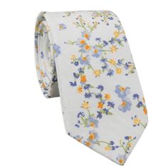 ANNIE Floral Skinny Tie 2.36" White Summer Tie, White Summer Ties For Formal Occasions, Classic White Spring Ties, Classic White Ties For Spring, Classic Summer Tie For Groom, White Formal Ties For Summer, Dapper Spring Formal Ties, Elegant White Spring Ties, Elegant White Ties For Spring