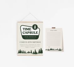 a birthday card and postcard with the words time capsule on it